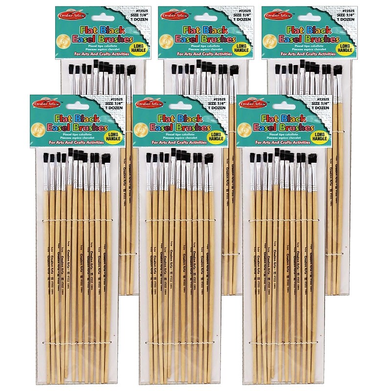 Charles Leonard Short Handle Mixed Media Natural Horsehair Bristle, Flat Brush, 12/Pack, 6 Packs/Bundle (CHL73525-6) image 1