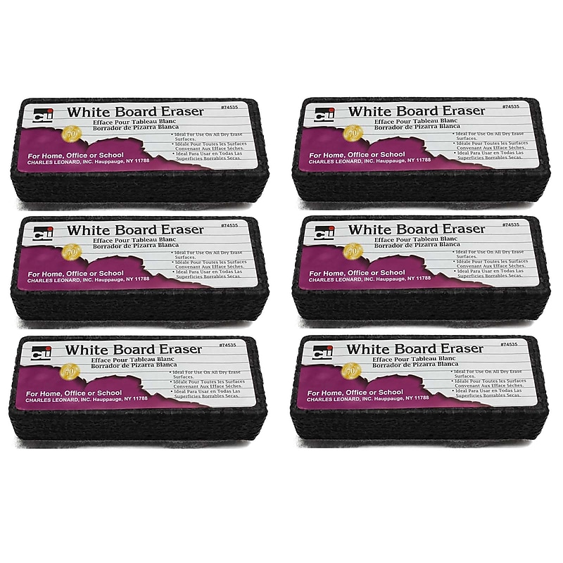 Charles Leonard Dry Erase Whiteboard Eraser, Gray/Black, Pack of 6 (CHL74535-6) image 1