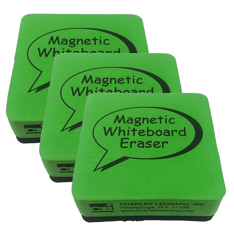 CLI Dry Erase Whiteboard Magnetic Eraser, 2"x 2", Green/Black, 12 Per Pack, 3 Packs (CHL74542-3) image 1