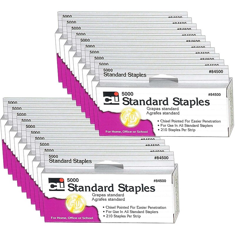 Charles Leonard Standard Staples, 1/4" Leg Length, 5000 Staples/Box, 20 Boxes (CHL84500-20) image 1