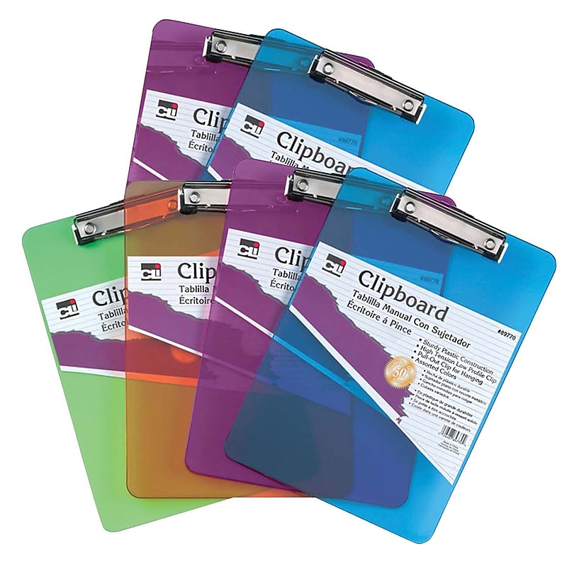 CLI Plastic Clipboard, Letter Size, Assorted Colors, Pack of 6 (CHL89770-6) image 1
