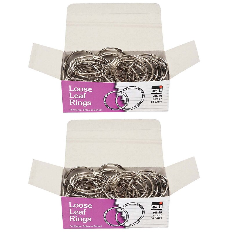 Charles Leonard Loose Leaf Book Rings, 2" Capacity, Silver, 50 Per Box, 2 Box (CHLR59-2) image 1