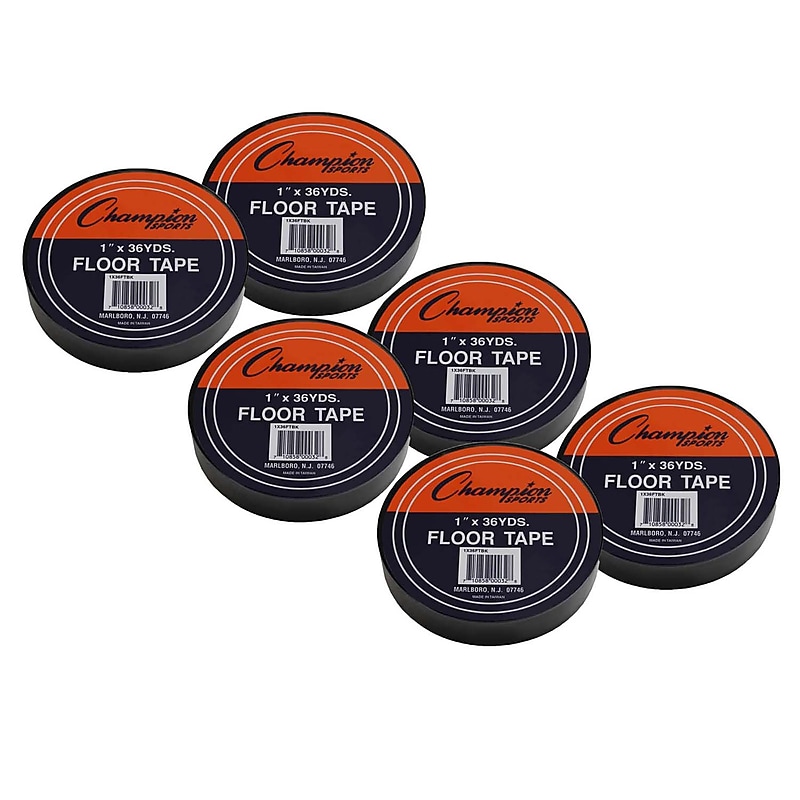 Champion Sports Floor Marking Tape, 1" x 36 yd, Black, 6 Rolls (CHS1X36FTBK-6) image 1