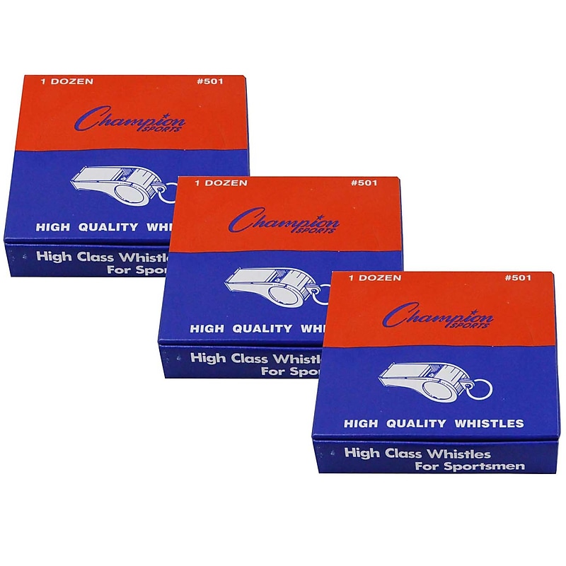 Champion Sports Medium Weight Metal Whistle, Silver, 12/Pack, 3 Packs/Bundle (CHS501-3) image 1