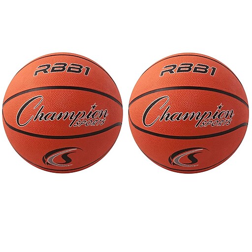 Champion Sports Official Size Rubber Basketball, Orange/Black, 2