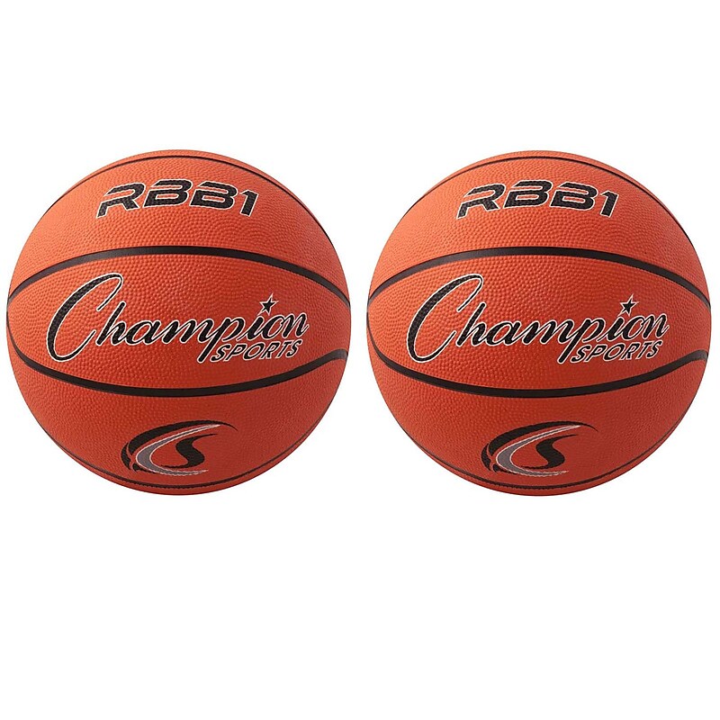 Champion Sports Official Size Rubber Basketball, Orange/Black, Pack of 2 (CHSRBB1-2) image 1