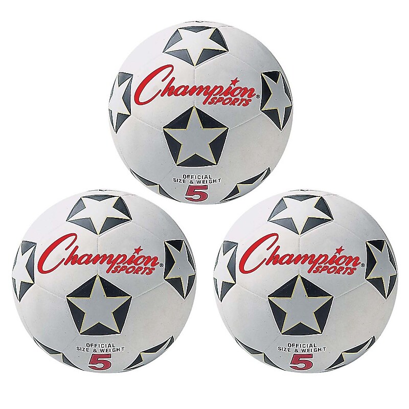 Champion Sports Rubber Soccer Ball, Size 5, White/Black, Pack of 3 (CHSSRB5-3) image 1