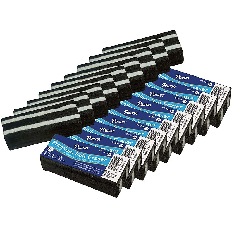 Pacon Premium Chalk & Whiteboard Eraser, 5", Black and White, Pack of 12 (CK-2021-12) image 1