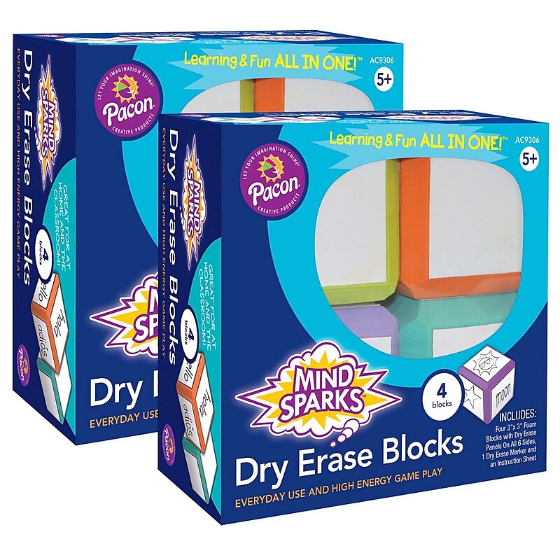 Mind Sparks Write-On Blocks Plastic Mobile Dry-Erase Whiteboard, 3" x 3", 2/Bundle (CK-9306-2) image 1