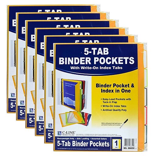 C-Line Heavyweight Poly Binder Pocket with Write-On Tabs, Assorted ...