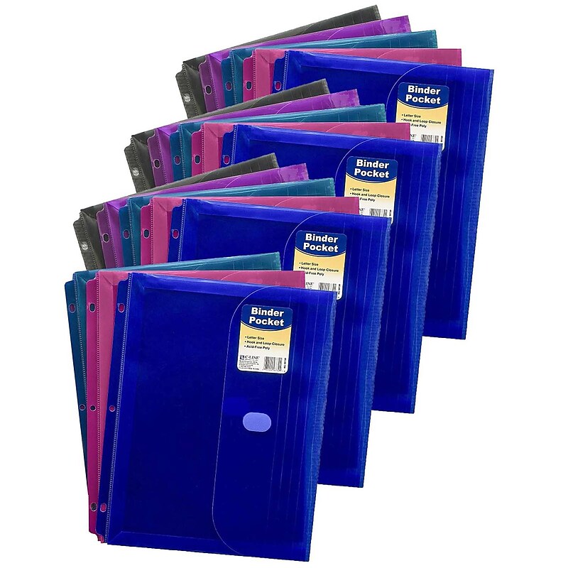 C-Line Polypropylene Side Loading Binder Pocket, 3-Hole, Assorted Colors, 18/Bundle (CLI58730-18) image 1
