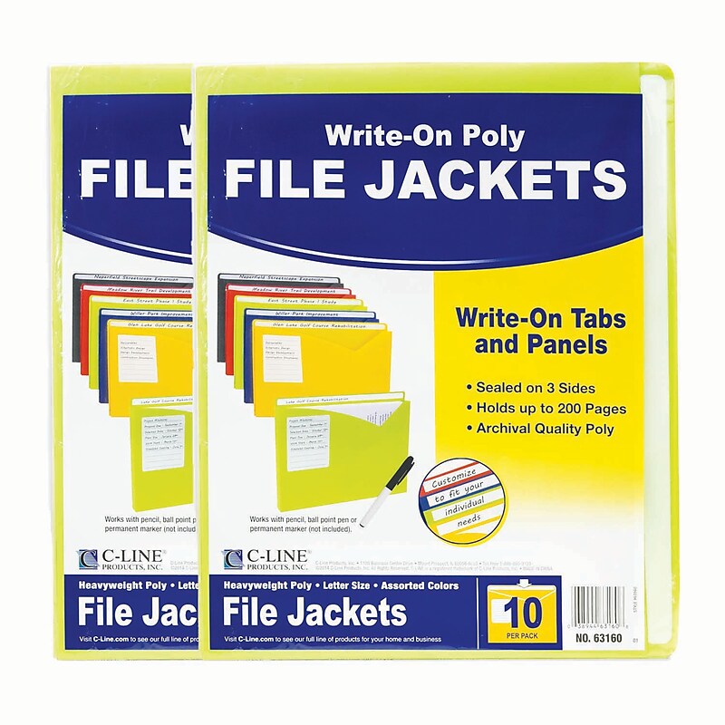 C-Line Plastic File Jacket, 1" Expansion, Letter Size, Assorted, 20/Bundle (CLI63160-2) image 1