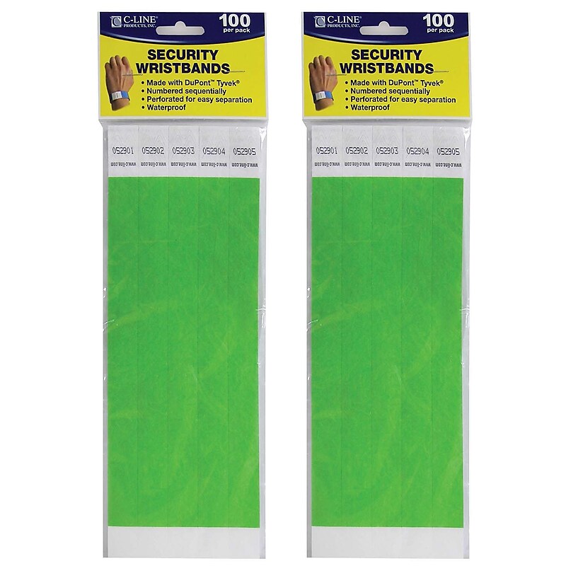 C-Line DuPont Tyvek Security Wristbands, Green, 100 Per Pack, 2/Pack (CLI89103-2) image 1