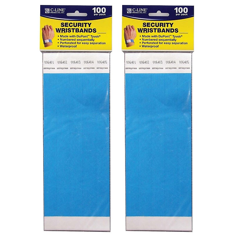 C-Line DuPont Tyvek Security Wristbands, Blue, 100 Per Pack, 2/Pack (CLI89105-2) image 1