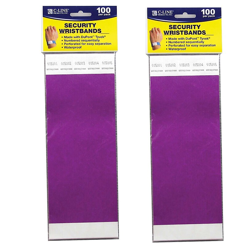 C-Line DuPont Tyvek Security Wristbands, Purple, 100 Per Pack, 2/Pack (CLI89109-2) image 1