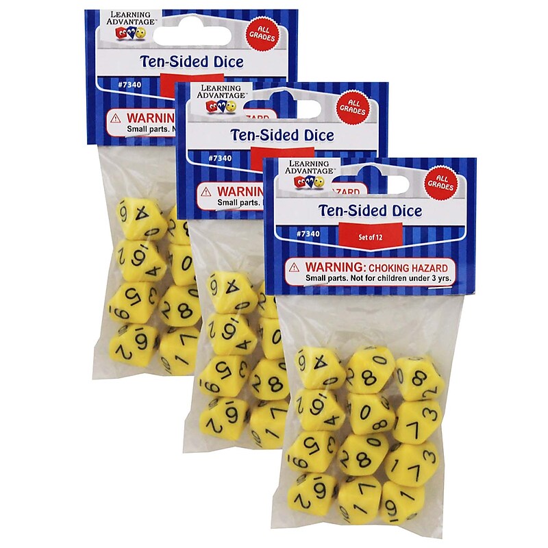 Learning Advantage 10-Sided Polyhedra Dice, 12 Per Pack, 3 Packs (CTU7340-3) image 1
