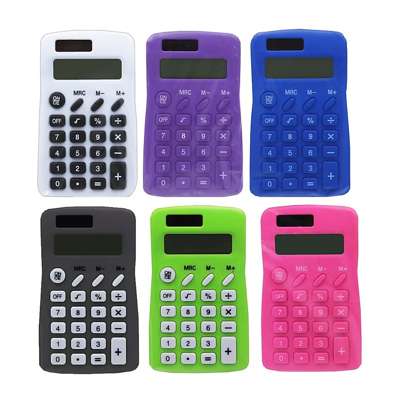 Learning Advantage Student 8-Digit Battery/Solar Powered Basic Calculator, Assorted Colors, 6/Bundle (CTU7506-6) image 1
