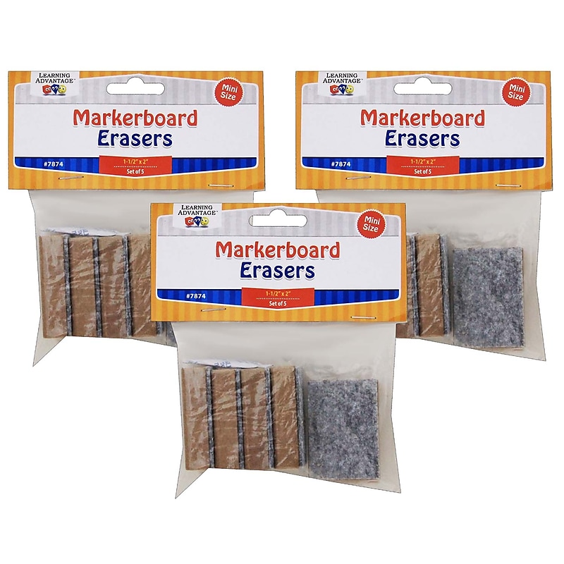 Learning Advantage Mini Markerboard Erasers, 5 Per Pack, 3 Packs (CTU7874-3) image 1