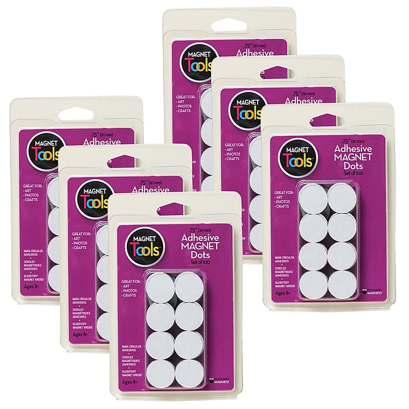 Dowling Magnets Adhesive Magnet Dots, 3/4", Black, 100 Per Pack, 6 Packs (DO-735007-6) image 1