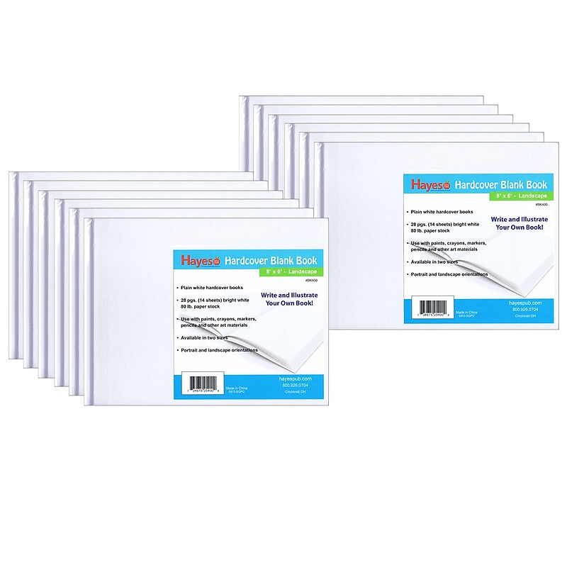 Hayes Publishing 8" x 6" All-Purpose Hardcover Blank Book, Landscape, 28 Sheets, 12 Pack (H-BK400-12) image 1