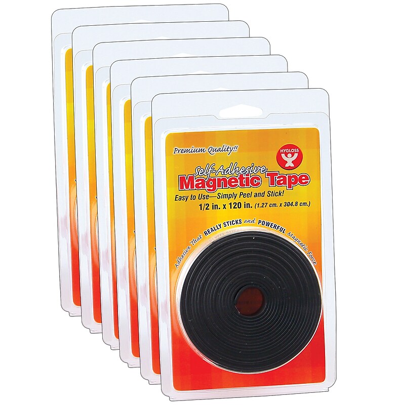 Hygloss Self-Adhesive Magnetic Tape Roll, 1/2" x 3.33 yds., Black, 6/Bundle (HYG61410-6) image 1