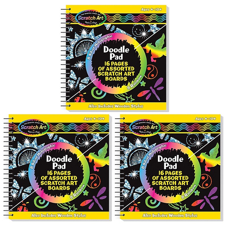 Melissa & Doug Scratch Art 5.5" x 5.5" Doodle Pad, 16 Sheets/Pad, 3 Pads/Bundle (LCI5947-3) image 1