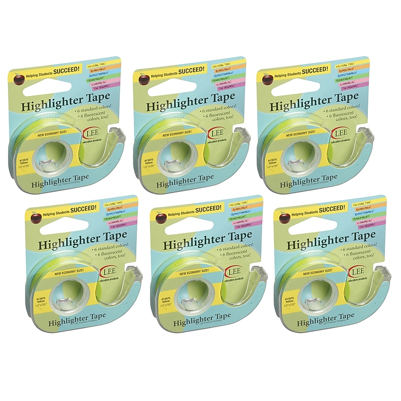 Lee Products Removable Highlighter Tape, 1/2" x 20 yds., Yellow, Pack of 6 (LEE13975-6) image 1