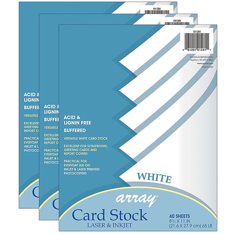 Pacon® Card Stock, White, 8-1/2" x 11", 40 Sheets Per Pack, 3 Packs (PAC101281-3) image 1