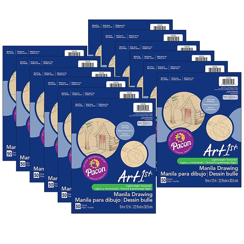 UCreate® Standard Weight Drawing Paper, 9" x 12", Manila, 50 Sheets Per Pack, 12 Packs (PAC103193-12) image 1