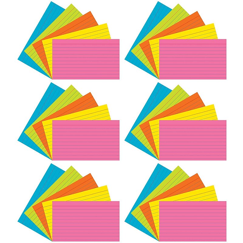 Pacon 3" x 5" Index Cards, Lined, Bright Assorted Colors, 75/Pack, 6 Packs/Bundle (PAC1726-6) image 1