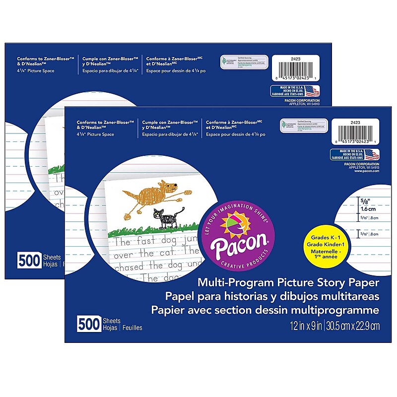 Pacon Multi-Program Picture Story Paper, 9" x 12", White, 500 Sheets/Pack, 2/Pack (PAC2423-2) image 1