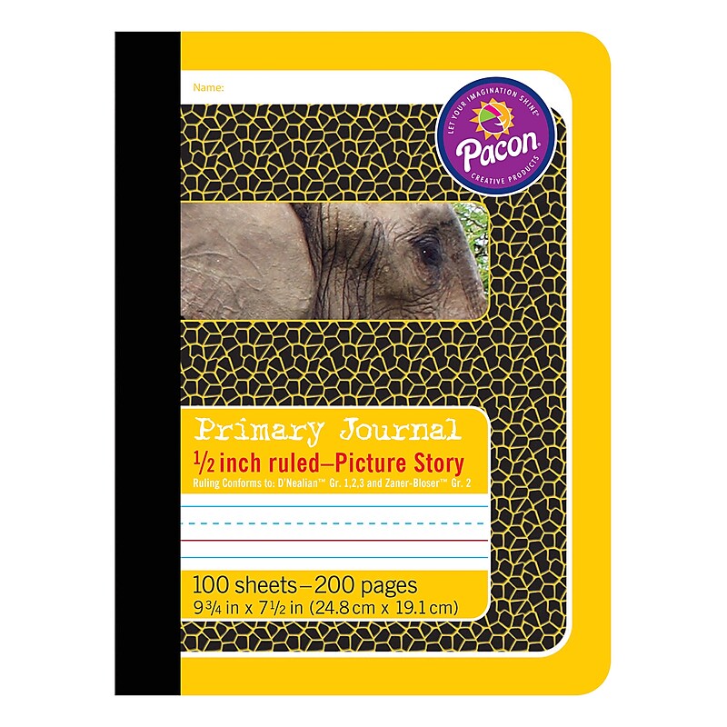 Pacon Composition Notebooks, 9.75" x 7.5", Primary Ruled, 100 Sheets, Yellow Elephant, 6/Bundle (PAC2426-6) image 1