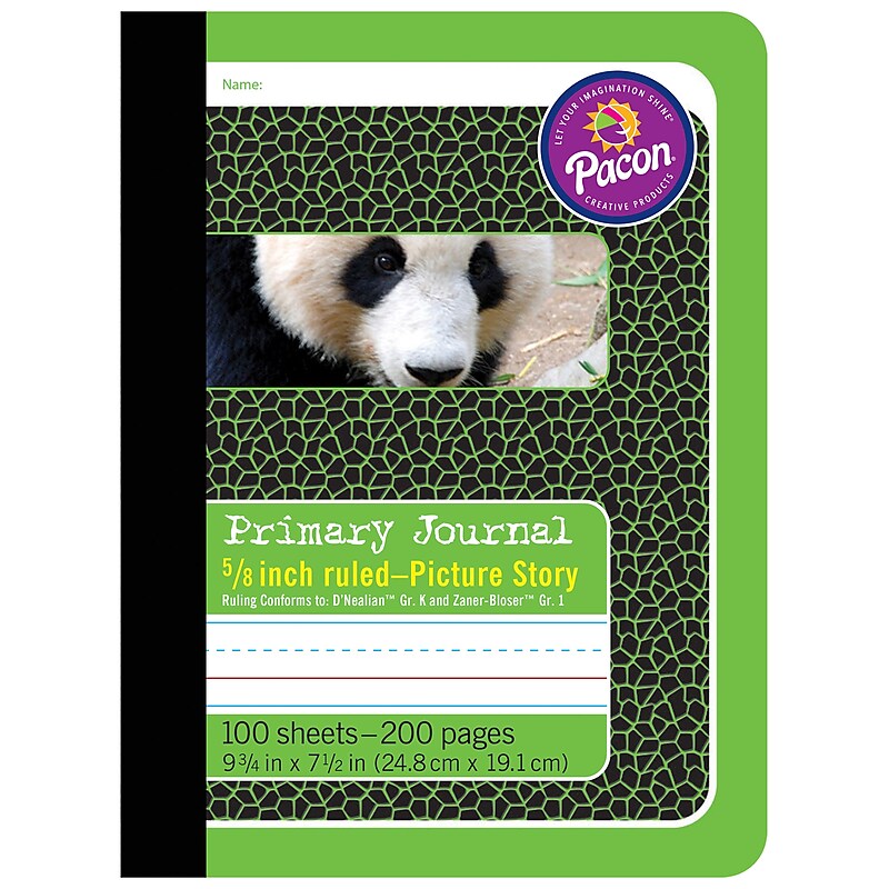 Pacon Composition Notebooks, 9.75" x 7.5", Primary Ruled, 100 Sheets, Green Panda, 6/Bundle (PAC2428-6) image 1