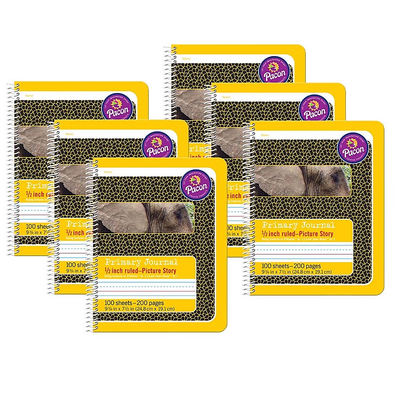 Pacon Primary Comp Book, Spiral Bound, D'Nealian/Zaner-Bloser Picture Story Ruled, 9-3/4" x 7-1/2", 100 Shts, 6 Pk(PAC2430-6) image 1