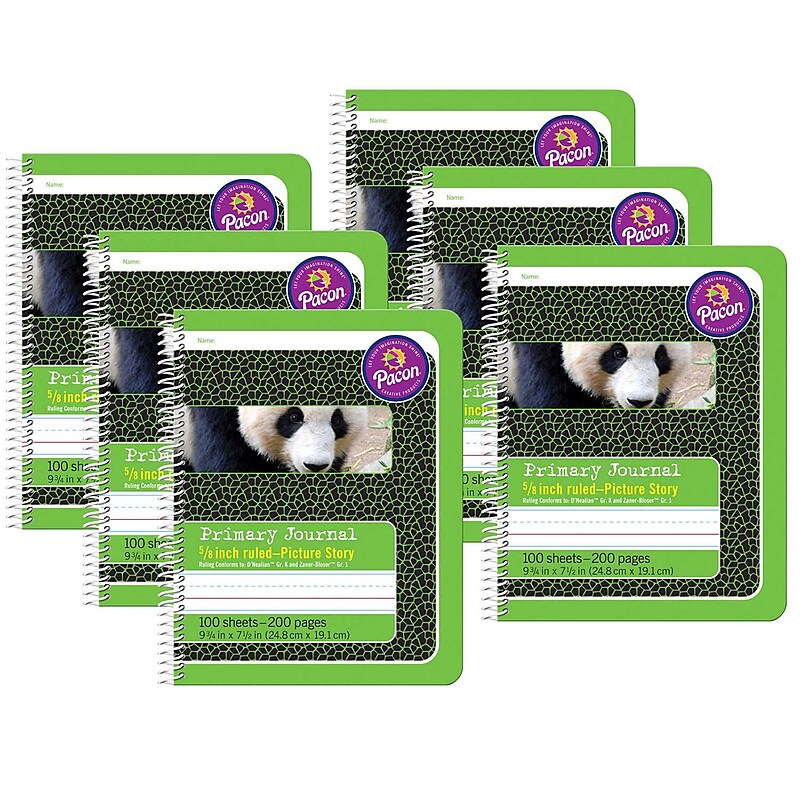 Pacon Primary Comp Book, Spiral Bound, D'Nealian/Zaner-Bloser Picture Story Ruled, 9-3/4" x 7-1/2", 100 Shts, 6Pk (PAC2434-6) image 1