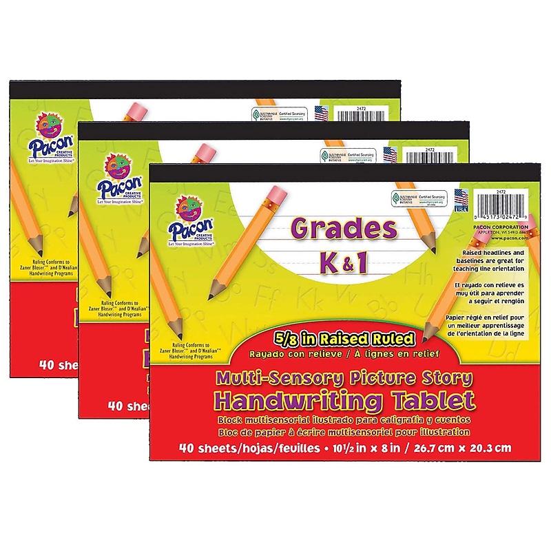 Pacon Handwriting Practice Paper, 8" x 10.5", White, 120 Sheets/Pack, 3/Bundle (PAC2472-3) image 1