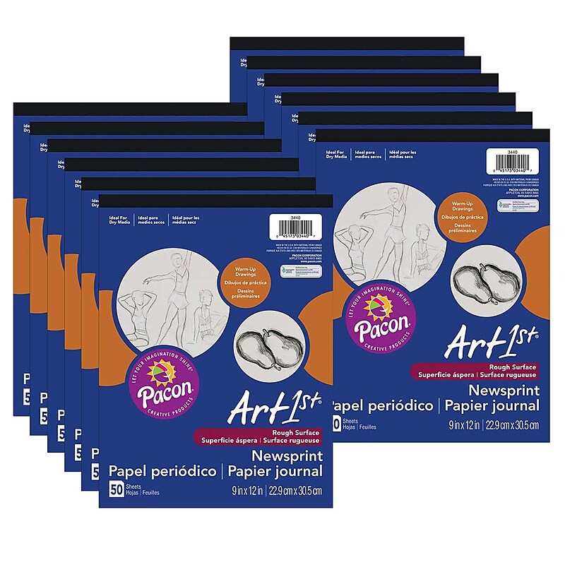Ucreate Newsprint Pad, White, 9" x 12", 50 Sheets, Pack of 12 (PAC3440-12) image 1