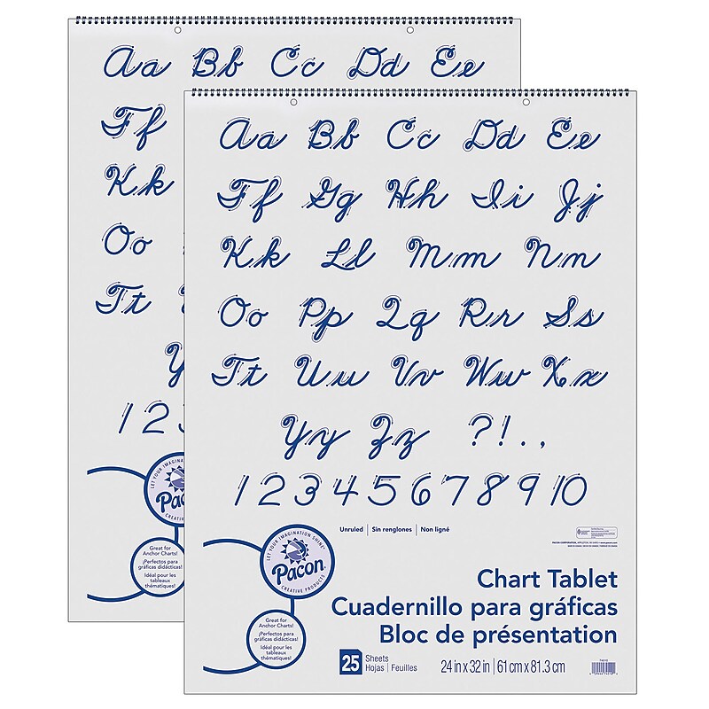 Pacon Unruled Cursive Cover Chart Tablet Easel Pad, 24" x 32", White, 25 Sheets/Pad, Pack of 2 (PAC74510-2) image 1