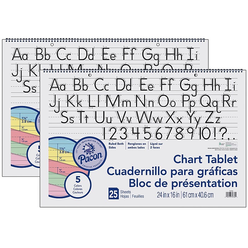 Pacon Easel Pad, 24" x 16", Primary Lined, 25 Sheets/Pad, 2 Pads/Bundle (PAC74734-2) image 1