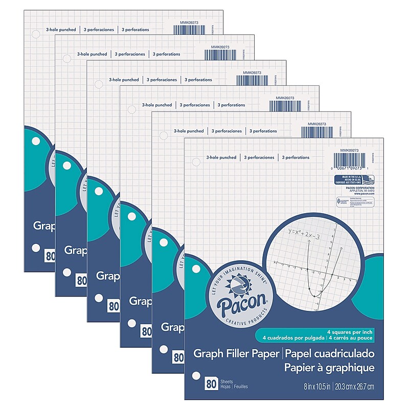 Pacon Graph Paper, 8" x 10.5", 3-Hole Punched, 80 Sheets/Pack, 6/Bundle (PACMMK09273-6) image 1