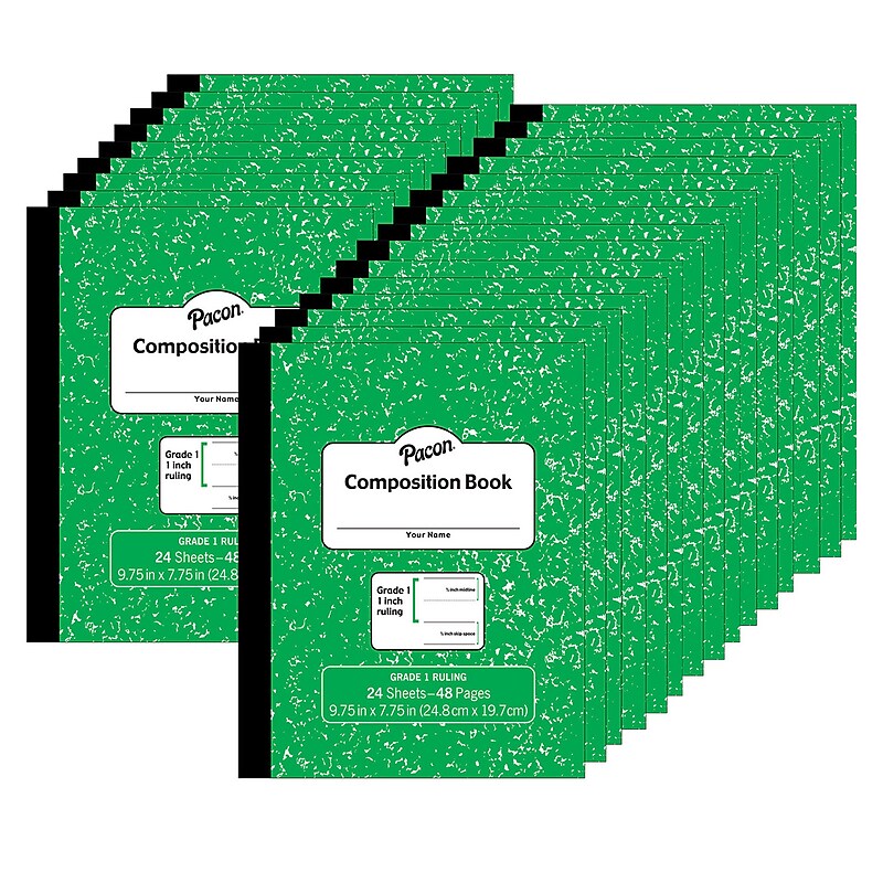 Pacon Composition Notebooks, 7.75" x 9.75", Wide Ruled, 24 Sheets, Green, 24/Bundle (PACMMK37137-24) image 1