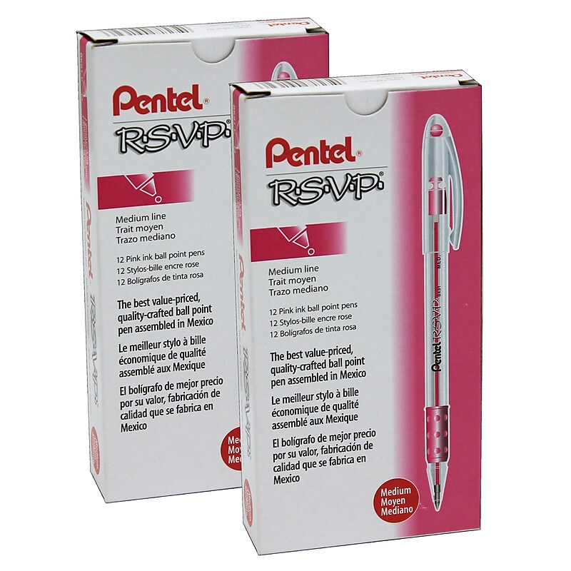 Pentel R.S.V.P. Ballpoint Pen, Medium Point, Pink Ink, Pack of 24 (PENBK91P-24) image 1