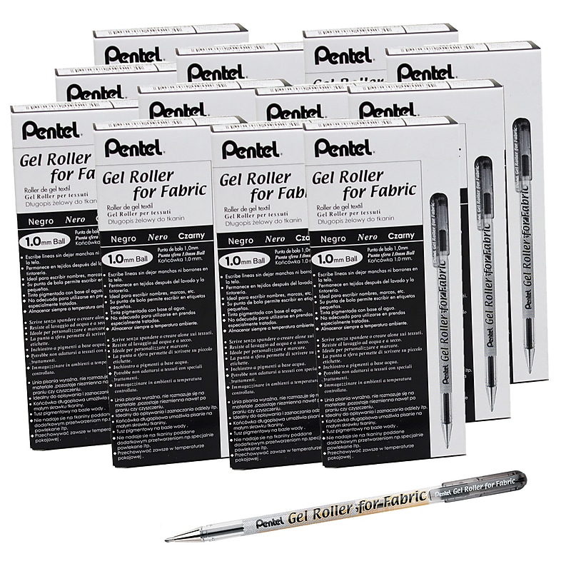 Pentel Gel Roller for Fabric, 1.0mm Point, Black, Pack of 12 (PENBN15A-12) image 1