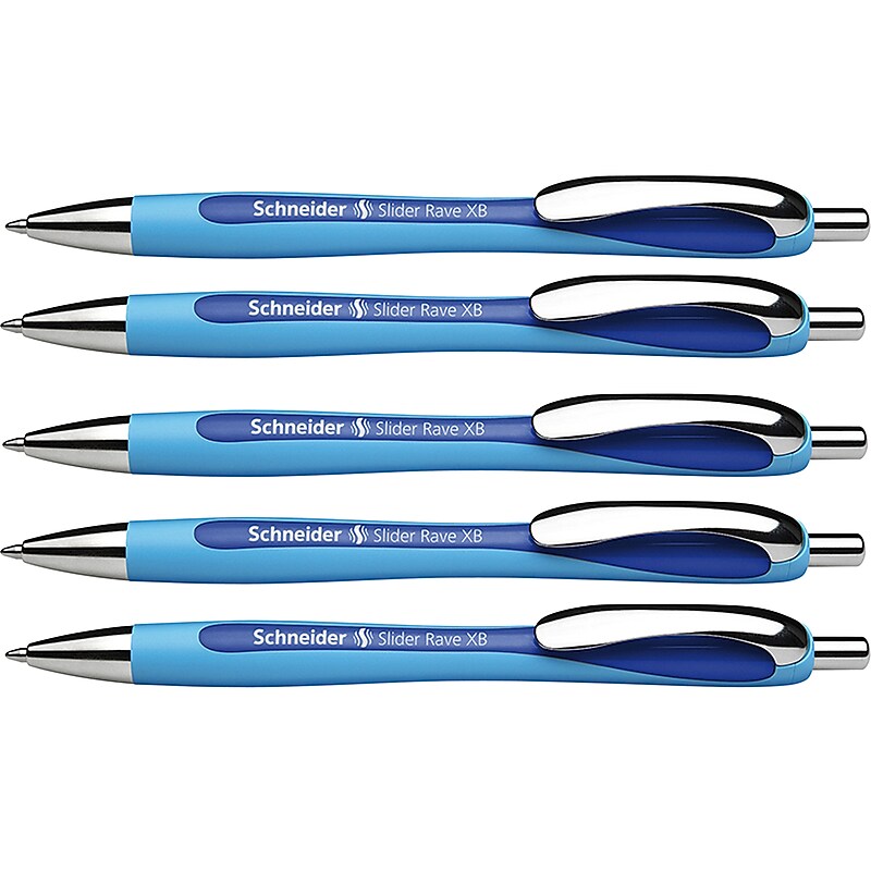 Schneider Slider Rave XB Retractable Ballpoint Pen, Broad Point, 1.4mm., Blue Ink, 5/Box (PSY132503-5) image 1