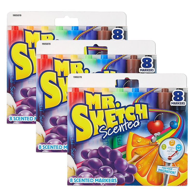 Mr. Sketch Scented Markers, Chisel Tip, Assorted, 8 Per Pack, 3 Packs (1905070) image 1