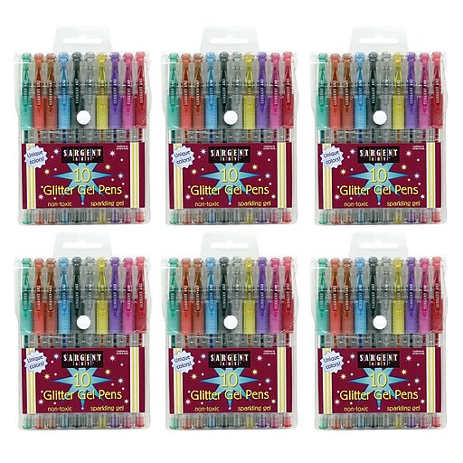 Sargent Art Glitter Gel Pens, Medium Point, Assorted Colors, 10/Pack, 6