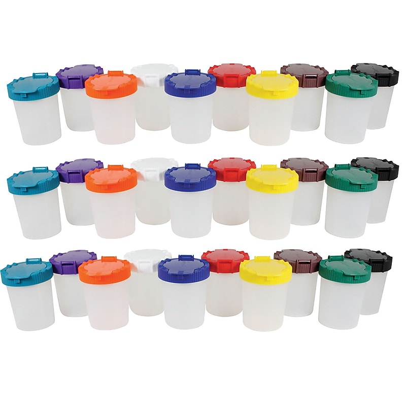 Sargent Art No-Spill Cups, Assorted Lid Colors, 10/Pack, 3 Packs (SAR221610-3) image 1