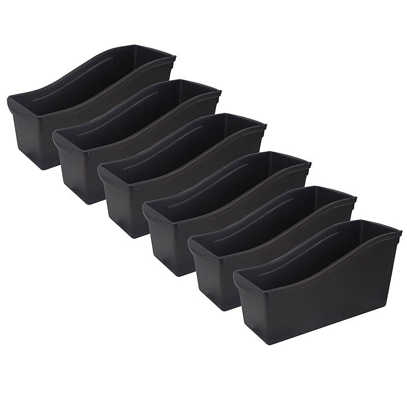 STOREX Plastic Large Book Bin, 7" x 14.5" x 5.25", Black, Pack of 6 (STX70109E06C-6) image 1