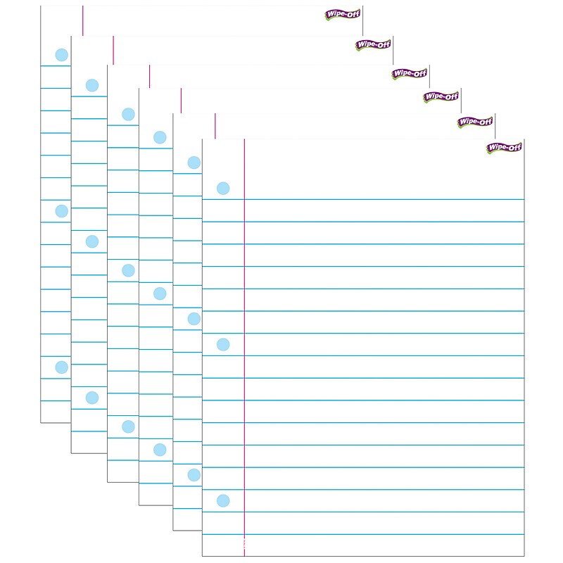 Trend Enterprises Notebook Paper Wipe-Off Chart Laminated Paper Dry-Erase Whiteboard, 17" x 22", 6/Bundle (T-27308-6) image 1
