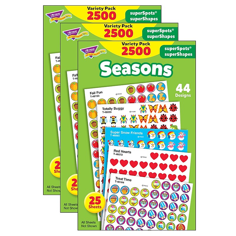 TREND Seasons superSpots® superShapes Variety Pack, Multicolored, 2500 Per Pack, 3 Packs (T-46914-3) image 1